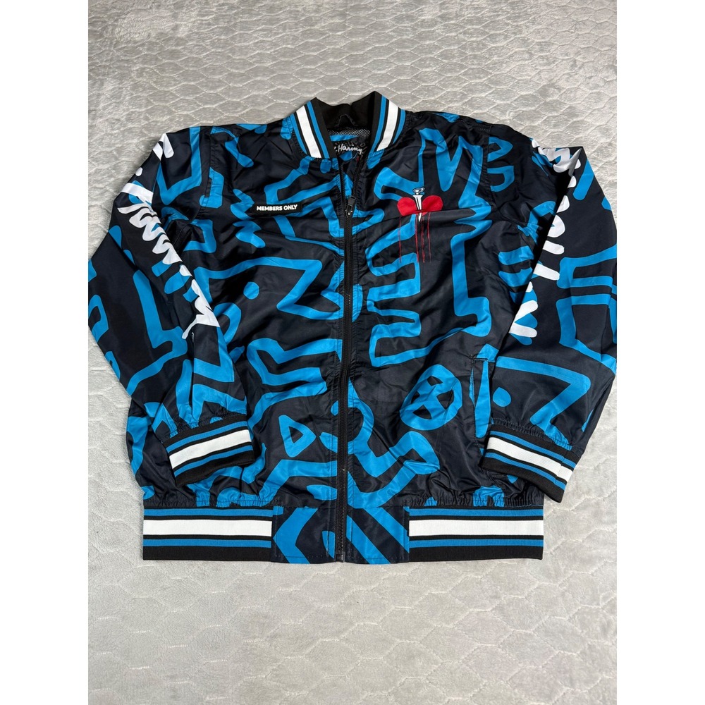 Members Only Keith Haring Tokyo Pop Art Windbreaker Jacket Blue Black Mens Small
